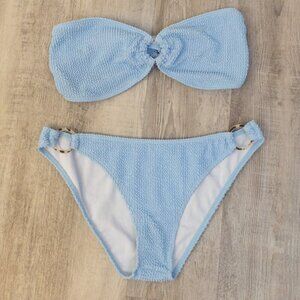 MINKPINK Light Blue Terrycloth Bikini Set – Size US 6 | Textured Bandeau Top